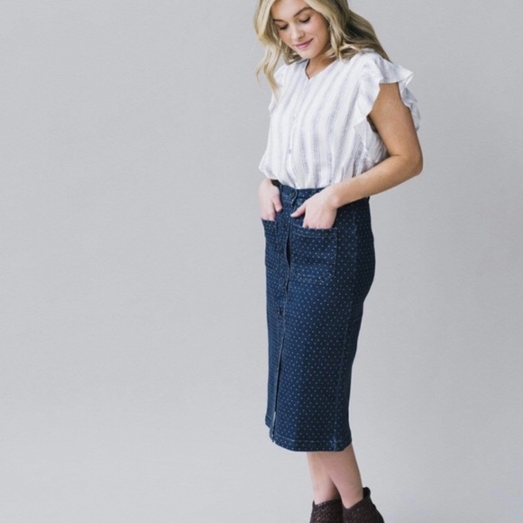 DownEast | Denim | Polka dot | Midi skirt - Picture 2 of 13